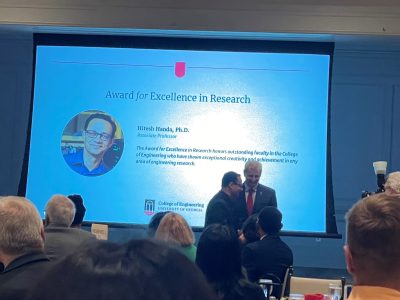04/13/23: Congrats Dr. Handa for receiving the UGA College of Engineering Award for Excellence in Research '23!